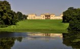 The view from in front of the East Lake Pavilion across the Octagon Lake to Stowe House