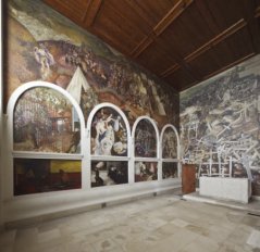 The north wall paintings, and altar and east wall with THE RESURRECTION OF THE SOLDIERS by Stanley Spencer (1891- 1959) at Sandham Memorial Chapel, Burghclere, Hampshire. Artist's work in copyright - further permission required